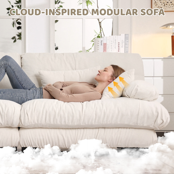Cloud Couch 2 Seater Sofa for Living Room, Chenille 2 - Seat sofa with 2 Lumbar pillows and 2 throw pillows,Chenille White-6