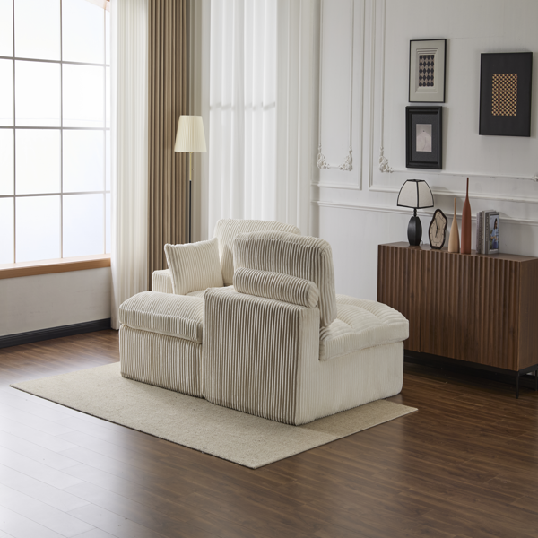 Double Chaise Lounge Chair Indoor,Oversized Upholstered Sleeper Cloud Couch,Deep Seat Luxury Sofa Bed,Sectional Sofa Chaise Love-seat,Corduroy Reading Chair for Living Room,No Assembly Required,White-12