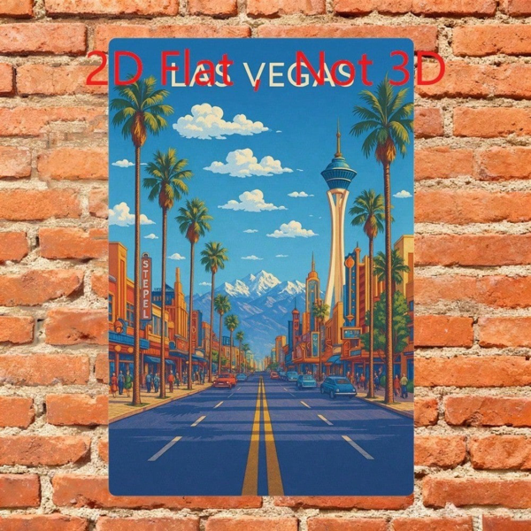 CIFbuy 复古拉斯维加斯城市街景2D印刷铁皮画 20x30厘米 艺术品（TikTok, temu 自提物流）-5