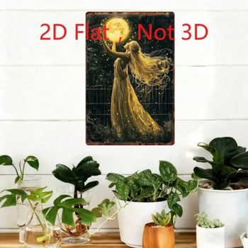 CIFbuy 复古女神手持满月繁星夜锡制装饰牌，天体艺术风格 8x12 英寸（TikTok, temu 自提物流）