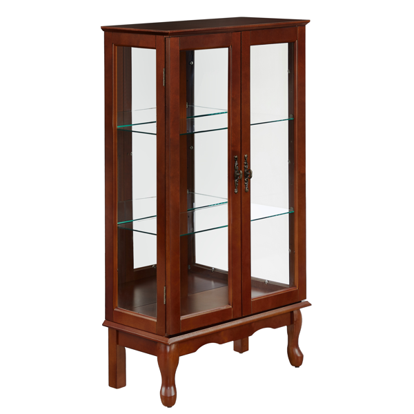 Curio Cabinet Lighted Curio Diapaly Cabinet with Adjustable Shelves and Mirrored Back Panel, Tempered Glass Doors (Cherry, 3 Tier), (E26 light bulb not included)-8