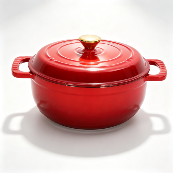 铸铁 5QT 烹饪锅具 红色渐变 含两个硅胶手套 珐琅锅-10