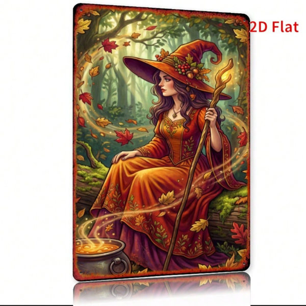CIFbuy 魔法女巫 秋日魔法墙饰，秋季派对用女巫金属装饰牌（TikTok, temu 自提物流）-7