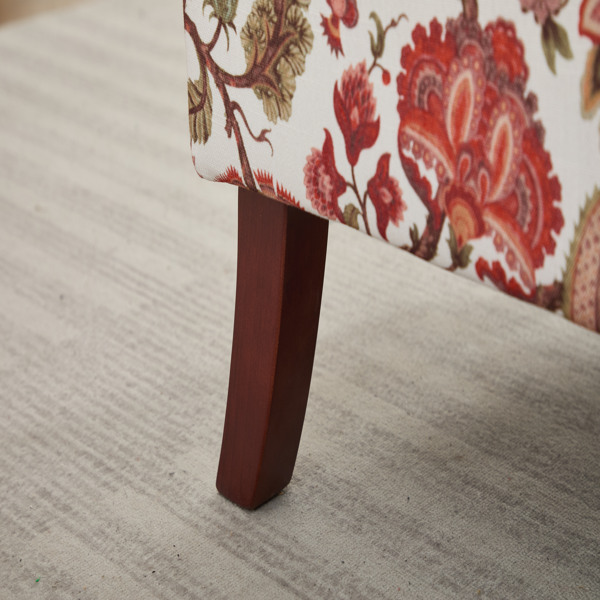 Modern Accent Chair with Retro Wood Legs, Comfy Upholstered Armchair, Floral Design Single Sofa Chair for Living Room Bedroom Office - Floral Red-24