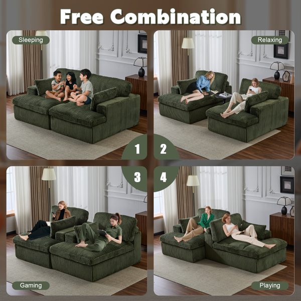 Double Chaise Lounge Chair Indoor,Oversized Upholstered Sleeper Cloud Couch,Deep Seat Luxury Sofa Bed,Sectional Sofa Chaise Love-seat,Corduroy Reading Chair for Living Room,No Assembly Required,Green-20