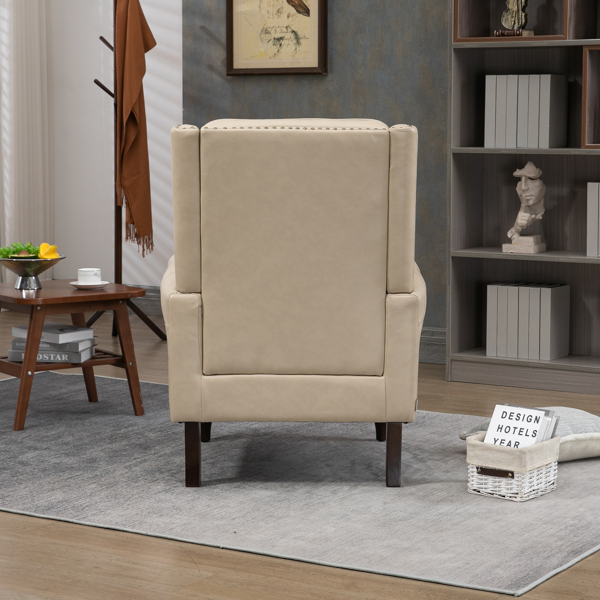 Wood Frame Armchair, Modern Accent Chair Lounge Chair with Sturdy Wood Legs for Living Room Bedroom (Camel PU)-10