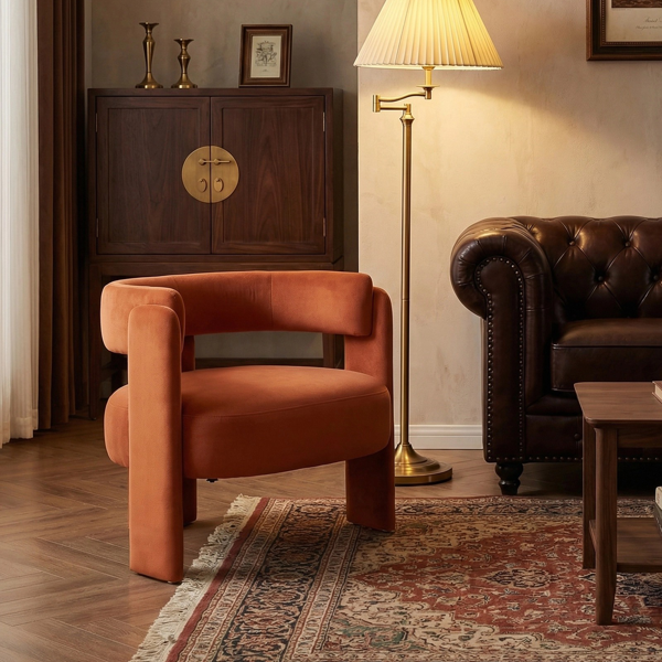 Accent Chair for Living Room, Velvet Comfy Single Sofa Chair Mid-Century Modern Armchair Wooden Legs for Bedroom Office Reading-23