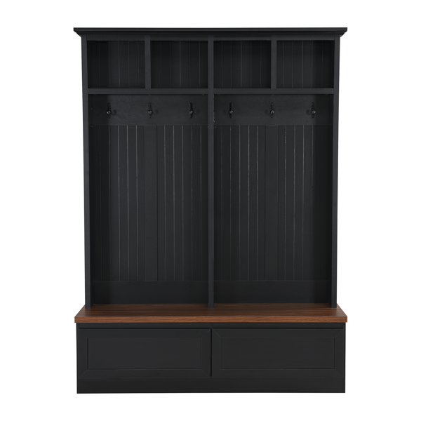 Farmhouse 4-in-1 Hall Tree with Wood Grain Bench, Mudroom Versatile Coat Rack with 2 Large Drawer, Entrance Organizer for Hallway, Living Room, Black, 55.9"W (OLD SKU: N721P313099B)-12