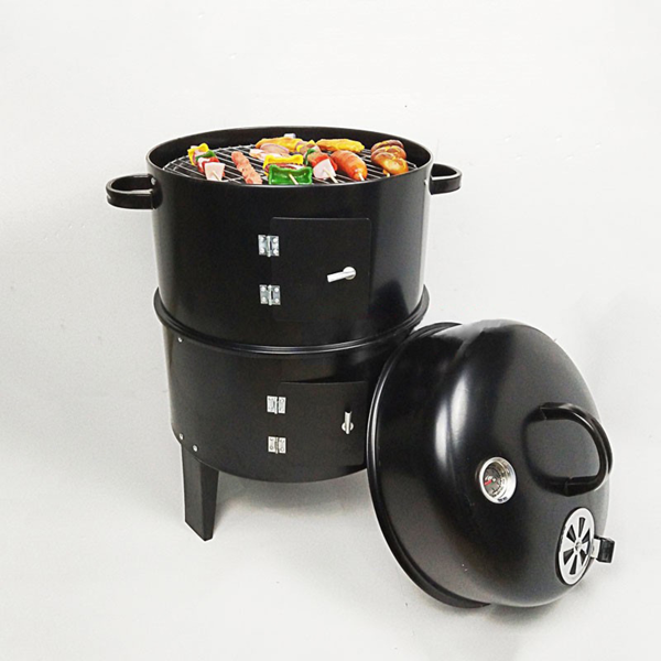 Outdoor double-layer grill, charcoal wood fired braising and smoking stove-9