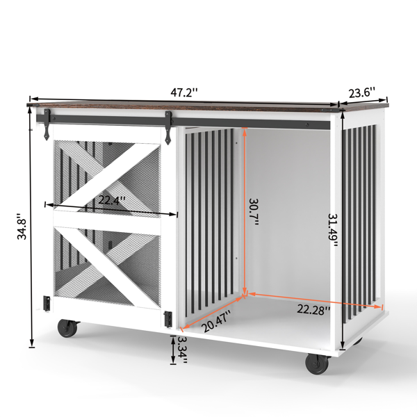 47.2" Mobile Dog Crate with Flip-Top Feeding Door, Dual-Access & 5 Caster System (2 Locking), Side Hooks - Multi-Functional Pet Kennel,double dog crate furniture-10