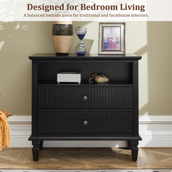 Farmhouse Nightstand with Charging Station, 2-Drawer Engineered Wood Storage Cabinet, Bedside Table for Bedroom-2