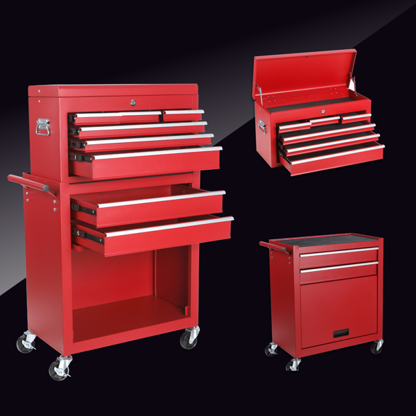 Tool Chest, 8-Drawer Rolling Tool Storage Cabinet with 2 in 1 Detachable Top Tool Box, Liner, Lockable Wheels, Side Hooks,Metal Tool Cart for Garage-8