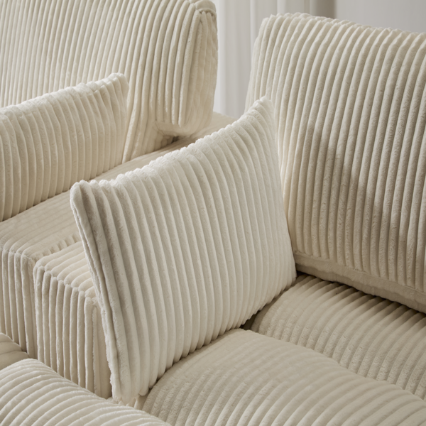 Double Chaise Lounge Chair Indoor,Oversized Upholstered Sleeper Cloud Couch,Deep Seat Luxury Sofa Bed,Sectional Sofa Chaise Love-seat,Corduroy Reading Chair for Living Room,No Assembly Required,White-9