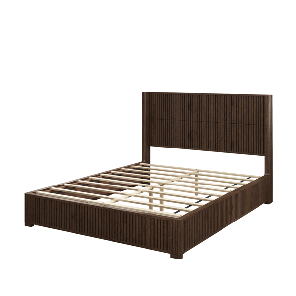 Solid Wood Platform Bed Frame with Headboard, No Box Spring Needed, Floor-standing bed, Easy Assembly, Queen Size, Walnut-8