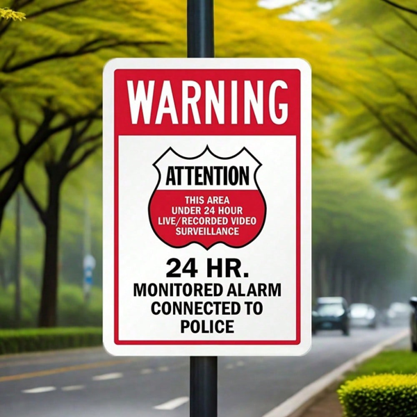 CIFbuy 24小时监控警示牌 8x12，金属安防标识 红白装饰（TikTok, temu 自提物流）-4