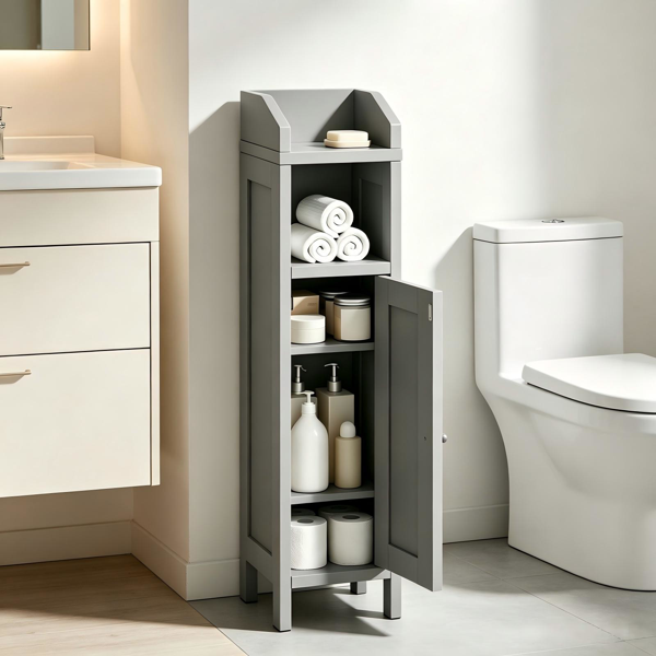 （AM禁售）1柜门1搁架顶部带围挡纸巾柜 刨花板三胺贴面+密度板喷漆竖纹浴室立柜 20*20*80cm 灰色-7