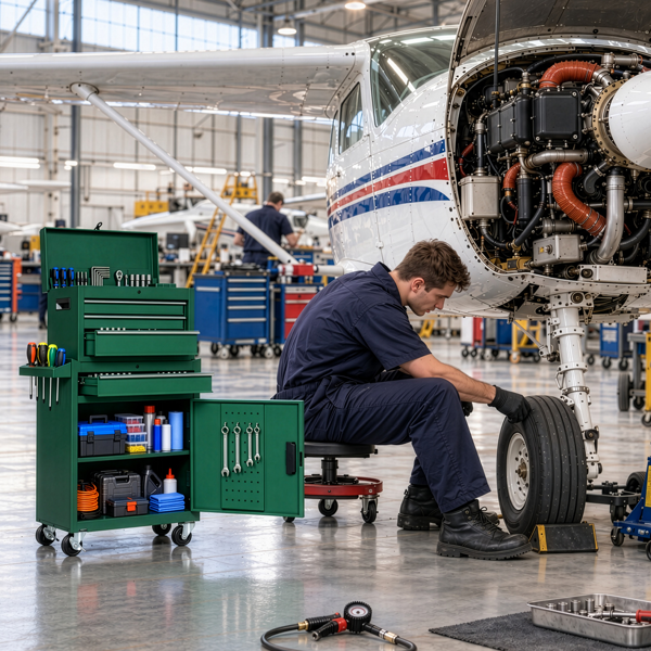 4抽带柜  带锁 330lb 钢制 维修工具车 军绿色-14