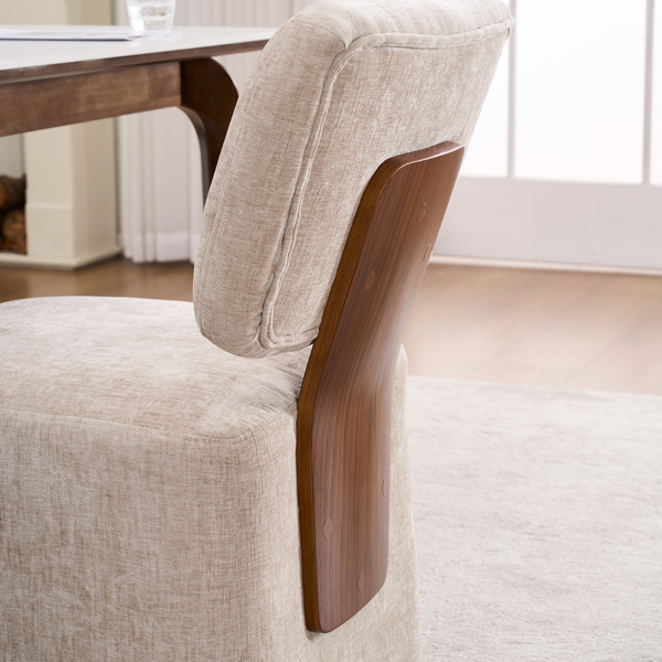 Linen Upholstered Armless Dining Chair with Casters,BEIGE-11