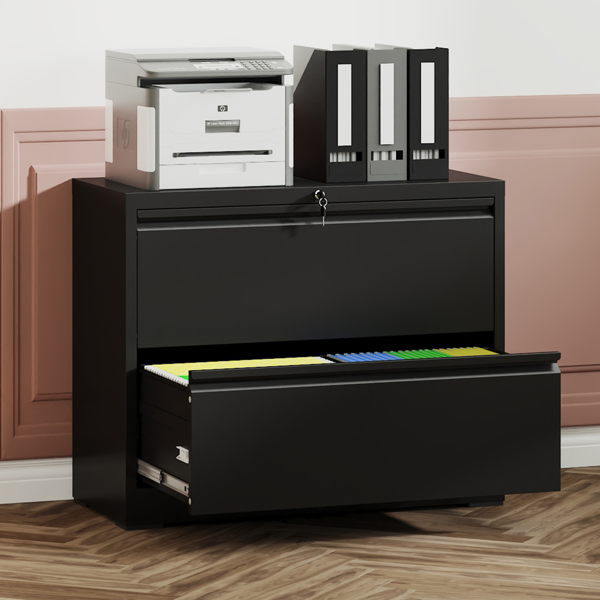 2 Drawer Lateral File Cabinet with Lock – Heavy-Duty Metal Filing Cabinet for Home Office, Space-Saving Wide Storage for Letter/Legal/A4/F4, Silent Full-Extension Slides, Easy-Assembly-1