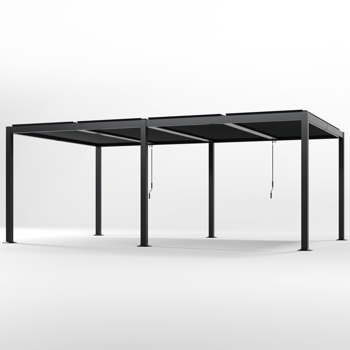 12' x 20'现代风格凉亭，带可调节百叶窗，适用于户外顶棚、花园，组装简便，经久耐用，炭灰色