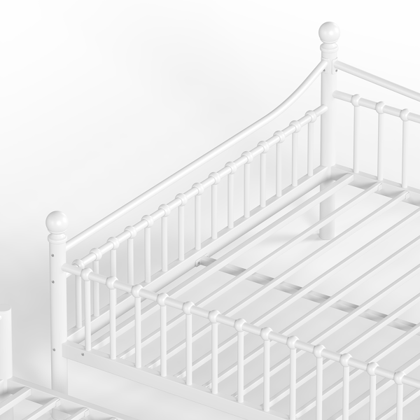 Queen over Queen Metal Bunk Bed with Unique Curved Guardrail Design, Round Tube bunk bed Frame, No Box Spring Required, Metal Bunk Bed Frame for Kids Teens,adults, White-12