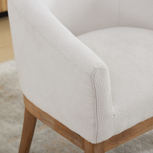 Mid Century Modern Upholstered Barrel Dining Chairs with Arms,Farmhouse Linen Kitchen & Dining Room Chairs with Natural Hardwood Frame, 19" W Accent Chairs for Living Room,Single Pack,Beige,SW1891BG-11