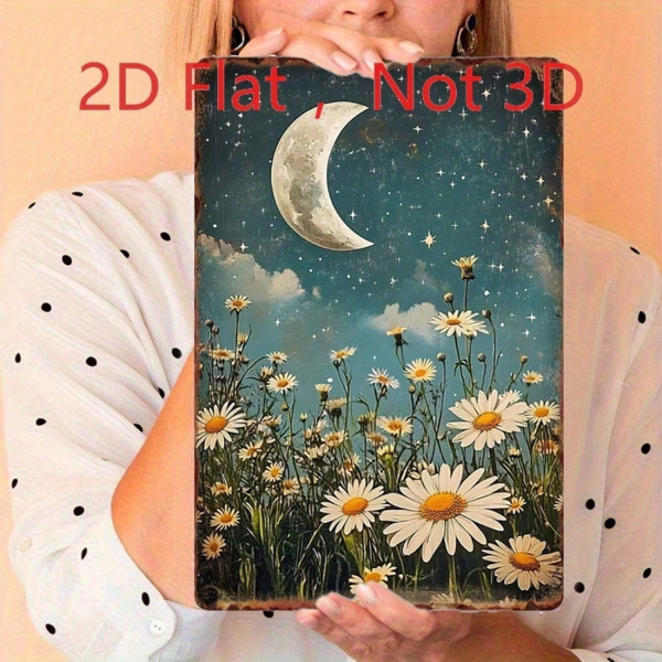 CIFbuy 复古新月星雏菊金属铁皮装饰牌，田园风墙面艺术 8x12英寸（TikTok, temu 自提物流）-5