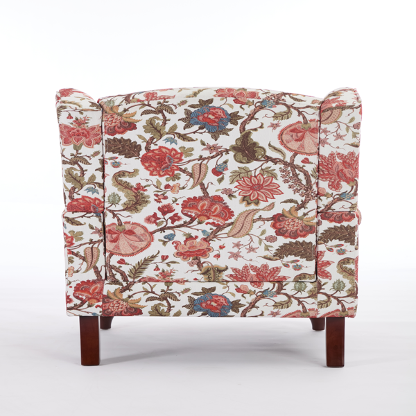 Modern Accent Chair with Retro Wood Legs, Comfy Upholstered Armchair, Floral Design Single Sofa Chair for Living Room Bedroom Office - Floral Red-9