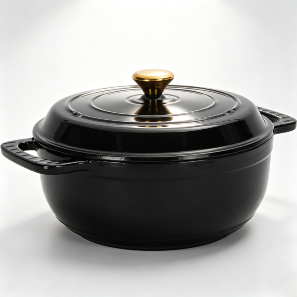 铸铁 6QT 烹饪锅具 纯黑色 含两个硅胶手套 珐琅锅-14
