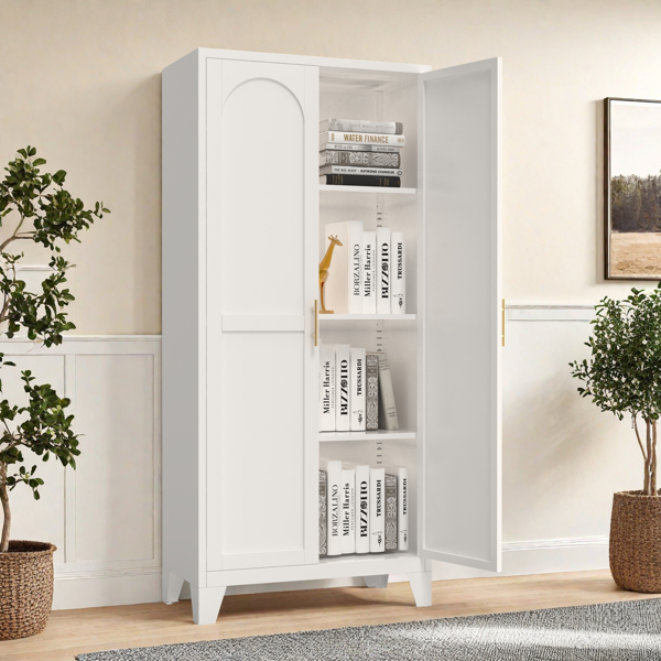 61'' 2 Shapely Doors Cabinet, Metal Storage Cabinet with Doors and Adjustable Shelves, for Bedroom, Living Room(White)-8