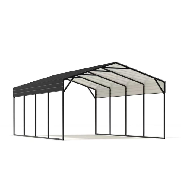 镀锌钢车棚，户外全尺寸金属车棚套件，12' × 20'，炭灰色-4