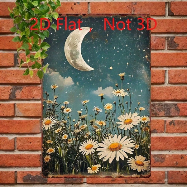CIFbuy 复古新月星雏菊金属铁皮装饰牌，田园风墙面艺术 8x12英寸（TikTok, temu 自提物流）-4
