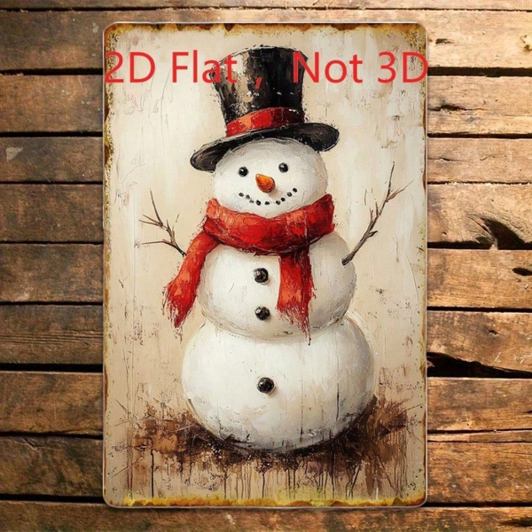 CIFbuy 复古油画风格圣诞雪人铁皮装饰牌，怀旧艺术风 8x12 英寸（TikTok, temu 自提物流）-7