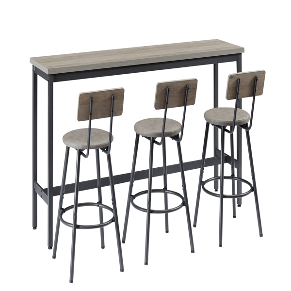Long Bar Table Set with 3 PU Upholstered Bar Stools, Industrial Bar Table and Chairs for Kitchen Breakfast Table, Living Room, Banquet Hall, Rustic Gray and Black, 63″L x15.7"W x 37.5"H-5