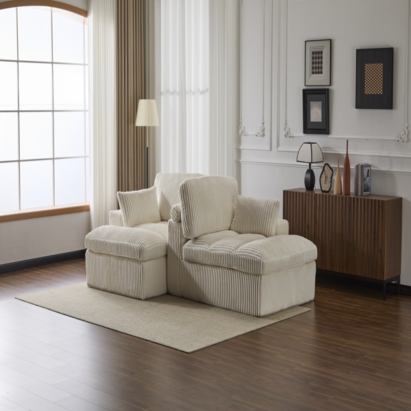 Double Chaise Lounge Chair Indoor,Oversized Upholstered Sleeper Cloud Couch,Deep Seat Luxury Sofa Bed,Sectional Sofa Chaise Love-seat,Corduroy Reading Chair for Living Room,No Assembly Required,White-6