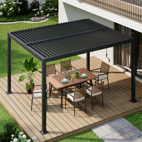 10' x 12'现代风格凉亭，带可调节百叶窗，适用于户外顶棚、花园，组装简便，经久耐用，炭灰色-7