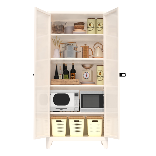 71'' 2 Shapely Door Cabinet With Lock, Metal Storage Cabinet with Doors and Adjustable Shelves, for Kitchen, Bedroom, Living Room(Beige)-27