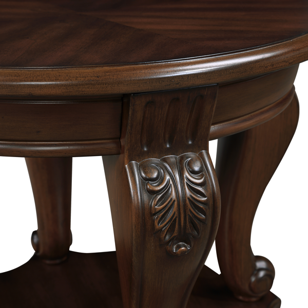 22'' Retro Round End Table,Solid Wood Sofa Side Table with Shelf,Living Room Corner Table Easy Assemble,Cherry-10
