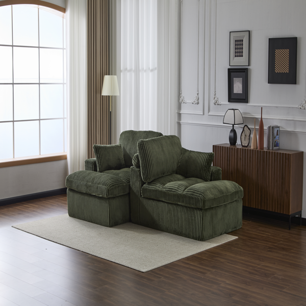 Double Chaise Lounge Chair Indoor,Oversized Upholstered Sleeper Cloud Couch,Deep Seat Luxury Sofa Bed,Sectional Sofa Chaise Love-seat,Corduroy Reading Chair for Living Room,No Assembly Required,Green-6
