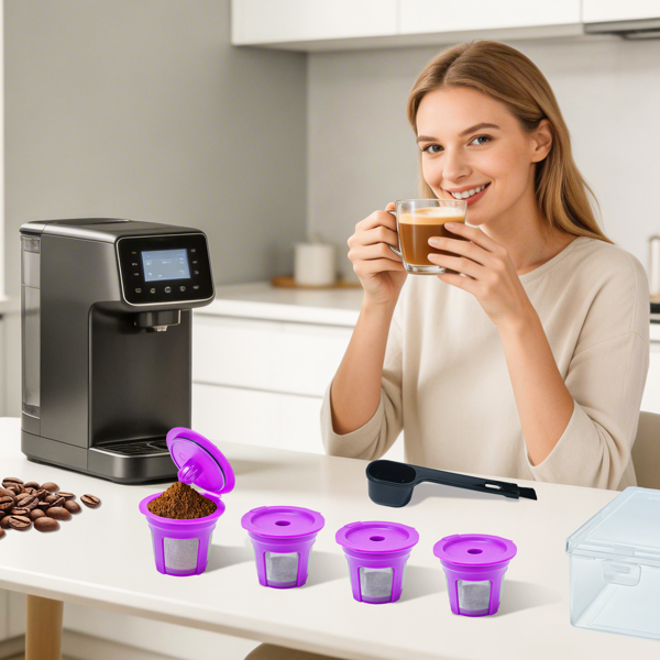 可重复使用咖啡胶囊 4 件装，可重复填充单杯滤网，不锈钢网，兼容 Keurig 咖啡机（非ebay认证仓）-6