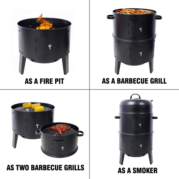 Charcoal Smoker Grill Wood Smoker Grills Outdoor Cooking 16 Inch Vertical Smoker Portable BBQ Grill for Camping, Black-2