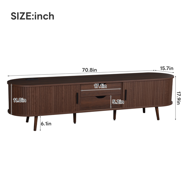 70 Inch Mid Century Modern TV Stand, TV Stand for 80 Inch TV, TV Stand with Tambour Doors, Drawers and Power Outlet, TV Consoles for Living Room, Bedroom-8