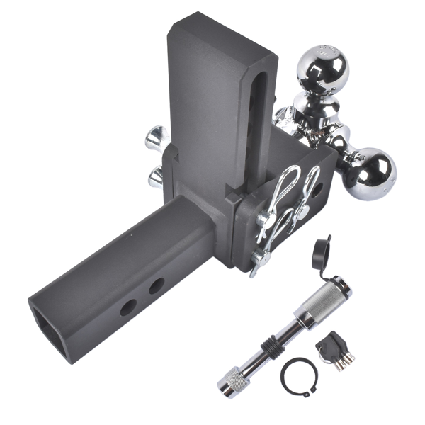 拖车钩 Adjustable Trailer Hitch Fits 2" Receiver Tri-Ball 5" Drop 10K GTW with Lock-4