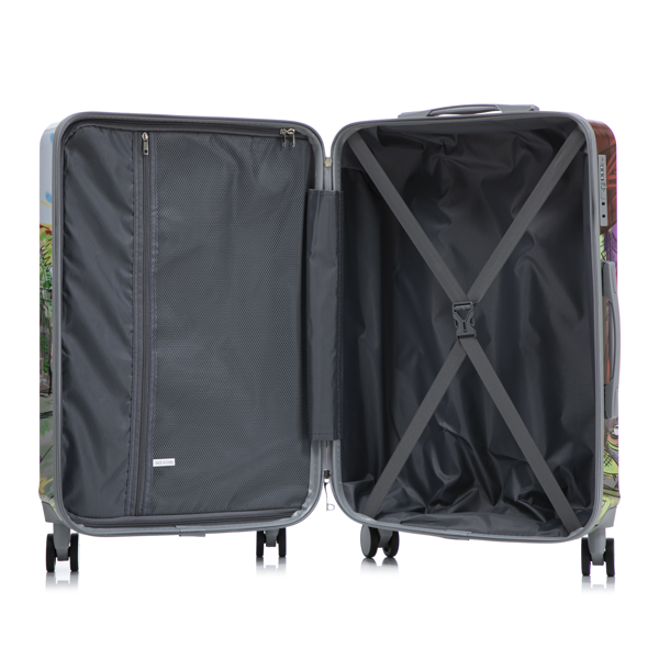 20"/24"/28" 3 pcs/set in PC Spinner Wheel Luggage, Carry on Suitcase, With Printed pattern and Combination Lock (Coffee+Iron Tower)-18