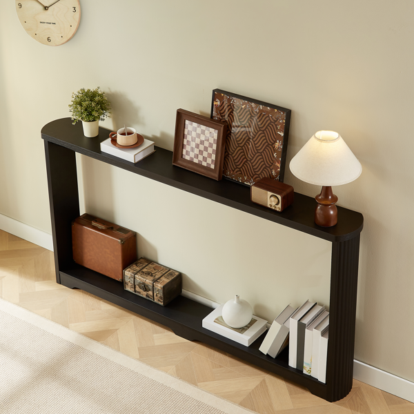 70.1"corrugated texture storage table for entranceways, narrow wooden console sofa table, can be placed behind the sofa, suitable for entranceways, corridors, and front door.Black.70.1"L*8.7"W*35.5"H-3