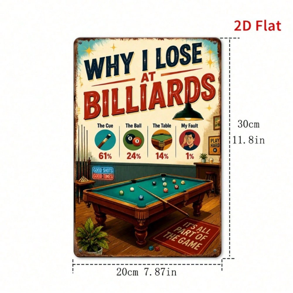CIFbuy 2D平面趣味台球标志：为什么我在台球上总是输，台球室金属装饰品（TikTok, temu 自提物流）-6