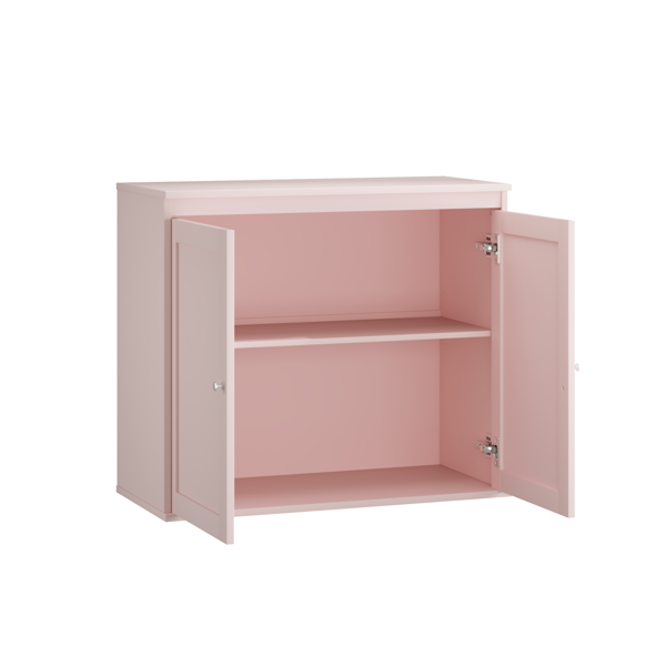 Kitchen Storage Cabinet with Double Doors, Coffee Bar Cabinet with Adjustable Shelves, Sideboard Buffet for Dining Room, Living Room or Entryway, Pink-24