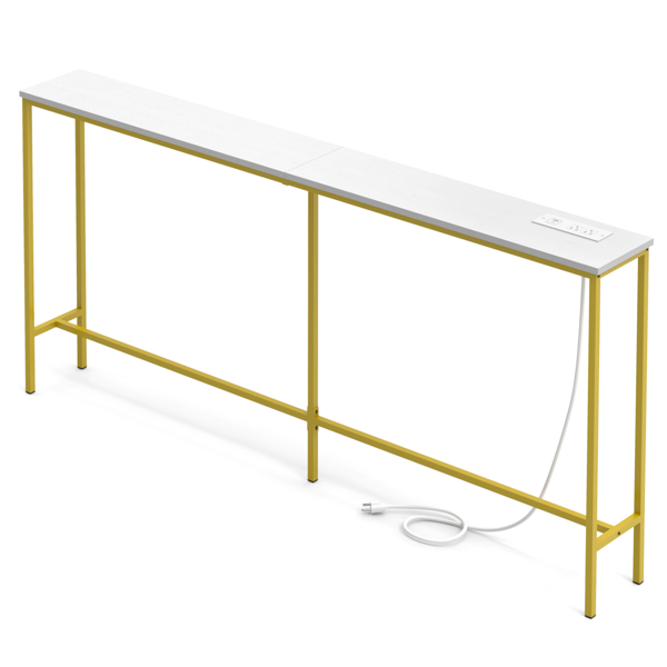 白金色 160cm长 密度板贴三胺+铁 160*20*79cm 玄关桌 带排插（美标）-3