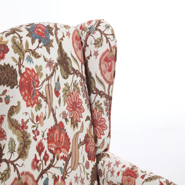 Modern Accent Chair with Retro Wood Legs, Comfy Upholstered Armchair, Floral Design Single Sofa Chair for Living Room Bedroom Office - Floral Red-16
