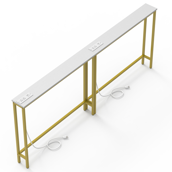 2pcs 白色+金色 密度板贴三胺+铁 200*15*79cm 玄关桌 带排插（美标）-5